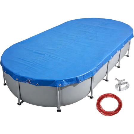 16x10 FT Oval Pool Cover for Above Ground Pools,Solar Oval Pool Cover Protector with Drawstring for Cold and UV Resistant,Dustproof -All-Weather Protection (Only Cover, Not Include Pool)
