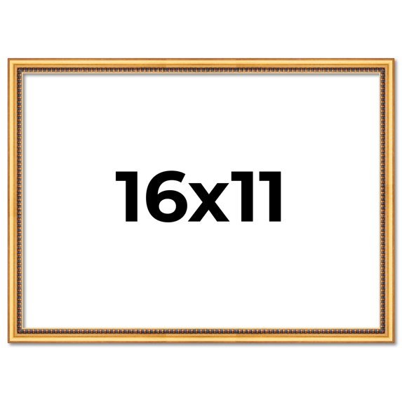 16x11 Frame Beaded Gold Solid Wood Picture Frame | 0.75 Inches Moulding Width | Liscio Oro