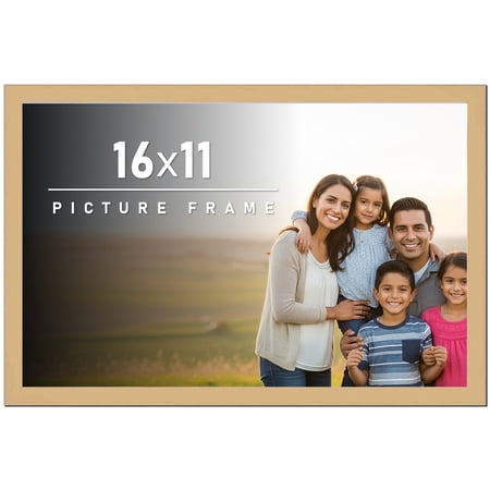 16x11 Frame Natural Wood Picture Frame | 0.75 Inch Moulding Width | with UV Acrylic Plexiglass,