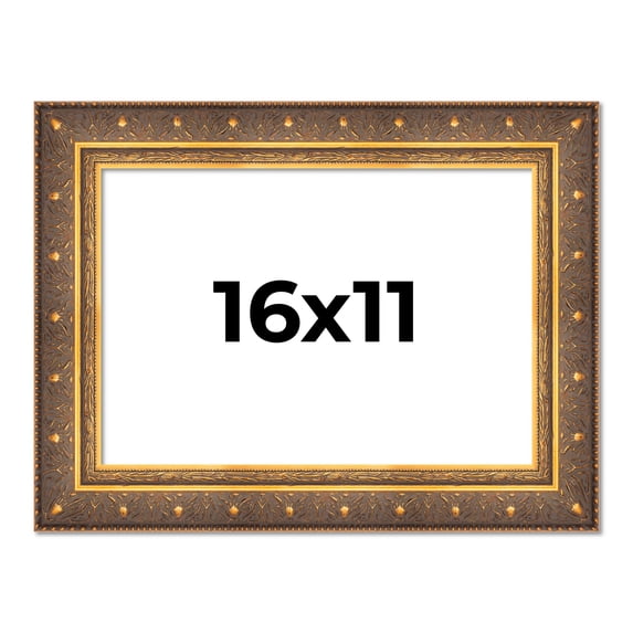 16x11 Frame Vintage Gold Solid Wood Picture Frame | 2.5 Inch Moulding Width | Ornate Bronze Museo