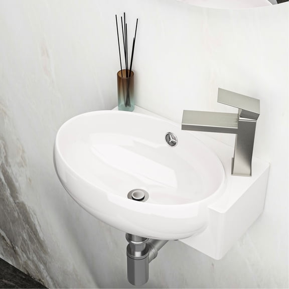 16x11 Inch Bathroom Sink, Ceramic, Wall Mounted, White, Stain , Robust Structure Modern Ceramic 16.5l" X 11"w,