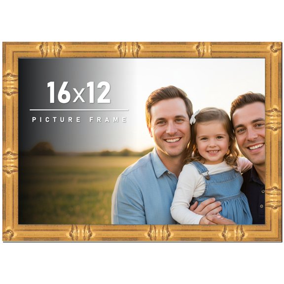 16x12 Frame Gold Bamboo Picture Frame - Complete Modern Photo Frame Includes UV Acrylic Shatter