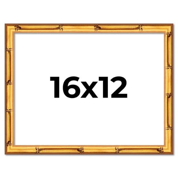 16x12 Frame Gold Bamboo Solid Wood Picture Frame | 0.75 Inch Moulding Width | Interior Frame Depth
