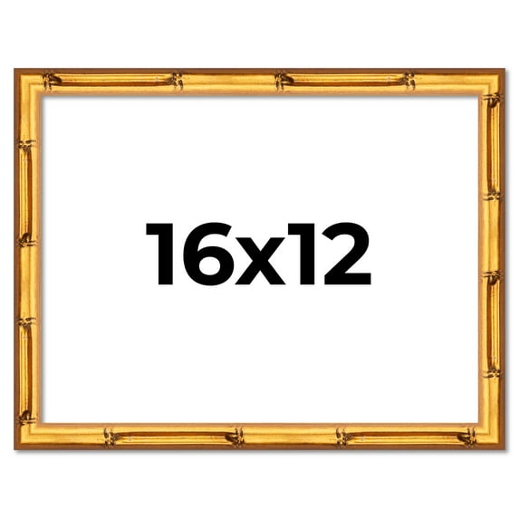 16x12 Frame Gold Bamboo Solid Wood Picture Frame | 1 Inch Moulding Width | Interior Frame Depth