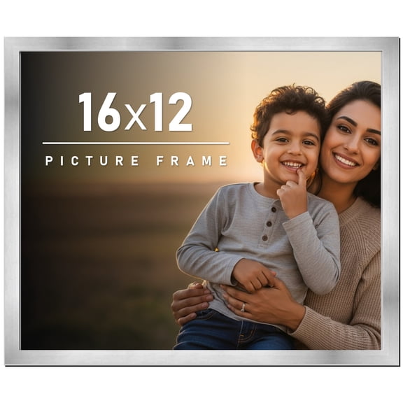 16x12 Frame Silver Stainless Steel Solid Wood Picture Frame | 0.75 Inch Moulding Width | Includes