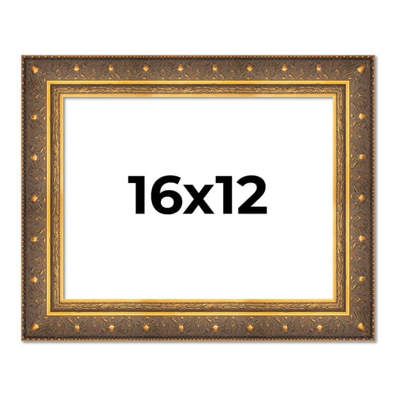 16x12 Frame Vintage Gold Solid Wood Picture Frame | 2.5 Inch Moulding Width | Ornate Bronze Museo