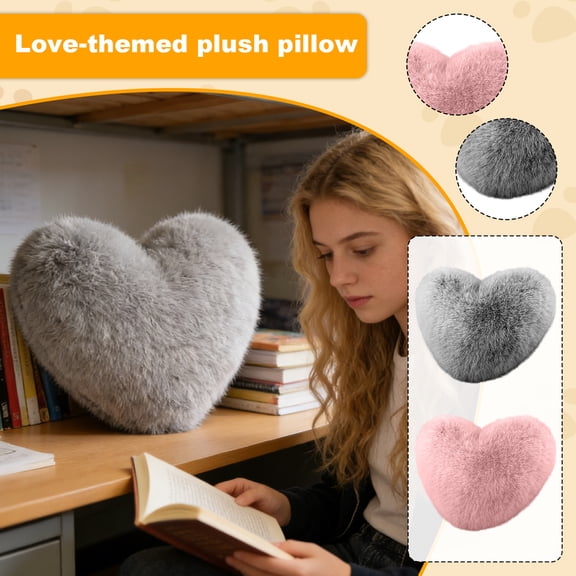 16x12" Heart-Shaped Plush Throw Pillow Light Gray Velvet Love Pillow Valentines Day Decorations Soft Cushion Gift for Sofa Couch Bedroom Home Decor, Light Gray, 1Pcs