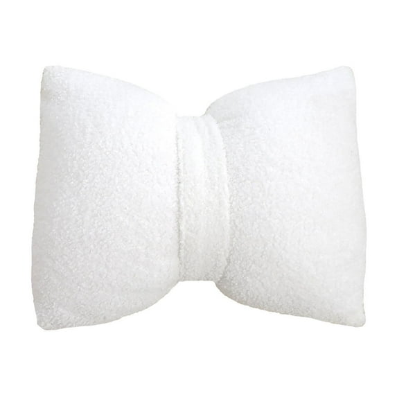 White Bow Pillow 16x12 Inches Cotton Linen Corduroy Lumbar Cushion, Detachable Washable Sofa Office Pillow, Mother's Day Gift