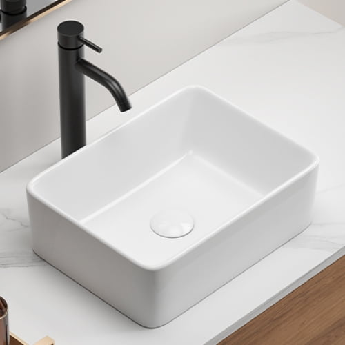 16x12 Inch Small Bowl Rectangular Bathroom Vessel Sink, White Ceramic Above Counter Vessel Sink, High-Temp Fired, Stain-Resistant & Easy-Install