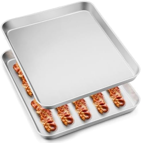 16x12IN Stainless Steel Baking Sheets Pan,  2 Pack Stainless Steel Cookies Sheets for Baking, 1IN Deep Metal Toaster Jelly Roll Pan Tray for Oven, Dishwasher Safe