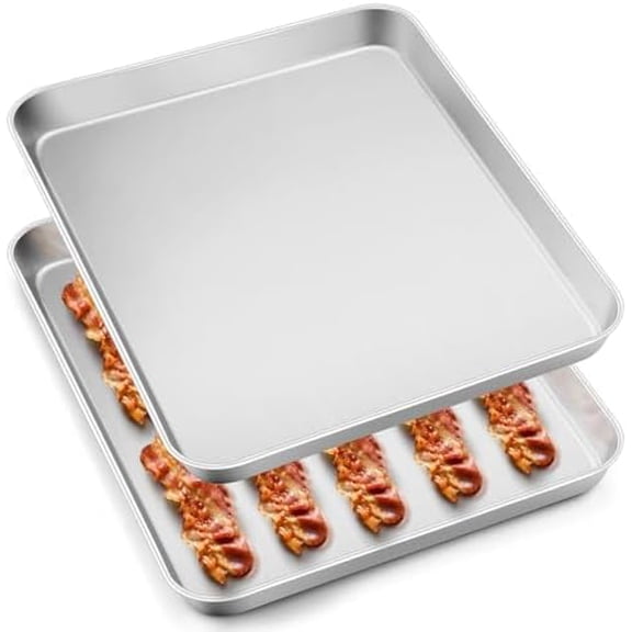 16x12IN Stainless Steel Baking Sheets Pan, 2 Pack Stainless Steel Cookies Sheets for Baking, 1IN Deep Metal Toaster Jelly Roll Pan Tray for Oven, Dishwasher Safe