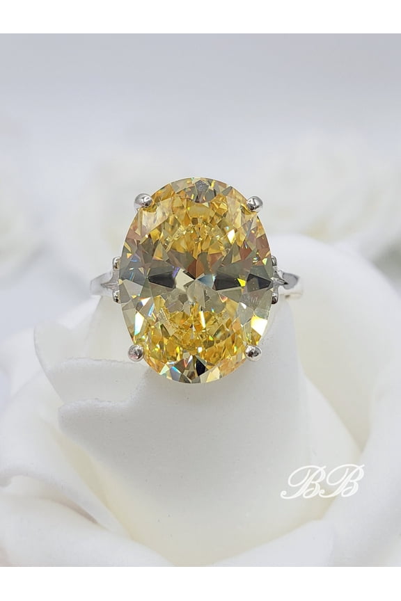 16x12MM Oval Cut Canary Yellow CZ, 4-Prong Solitaire Ring, 6A Quality Cubic Zirconia, Sterling Silver