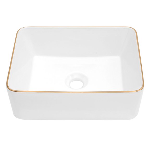 16x12x5 Inch White Rectangular Ceramic Bathroom Sink US Standard Drain Opening Suitable for Outdoor Bathroom