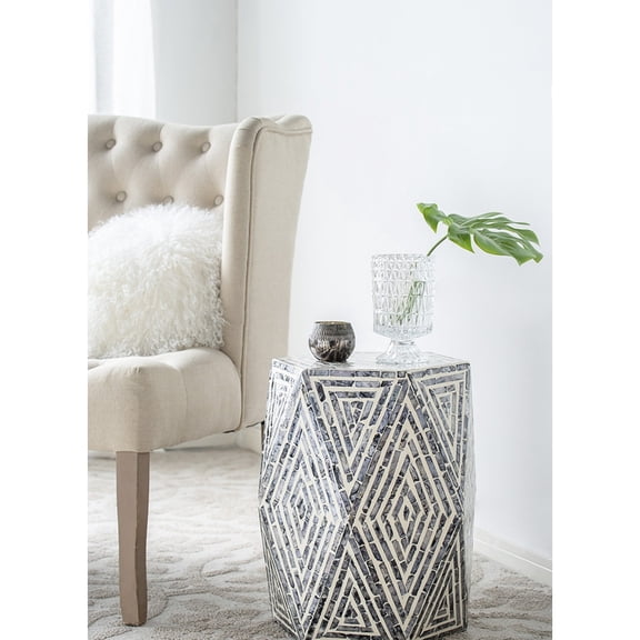 16x14x18" Side Table Stool with Capiz / Coastal Vibe in Home