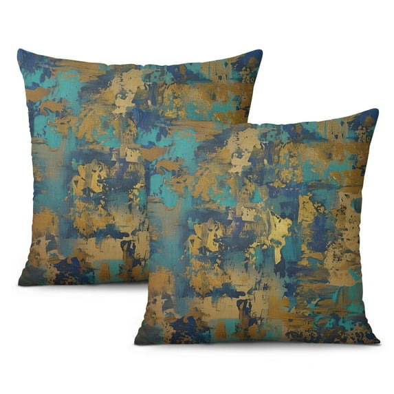 16x16 Abstract Art Decorative Pillow Covers in Brown & Teal - Enhance Your Living Room or Bedroom Décor