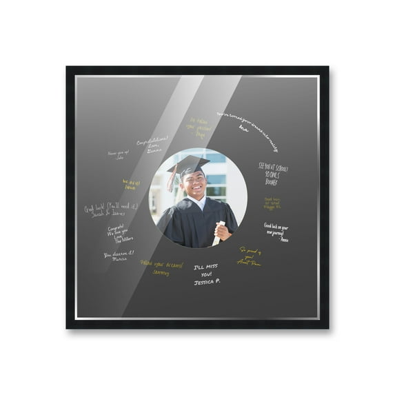 16x16 Black Autograph & Signature Frame With Black Circle Photo Mat for 5x5 Picture - With Pens, Acrylic & Backing