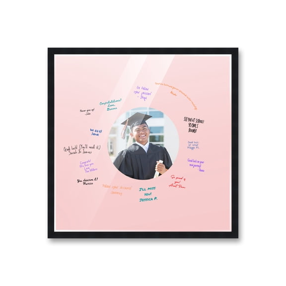 16x16 Black Autograph & Signature Frame With Pink Circle Photo Mat for 5x5 Picture - With Pens, Acrylic & Backing