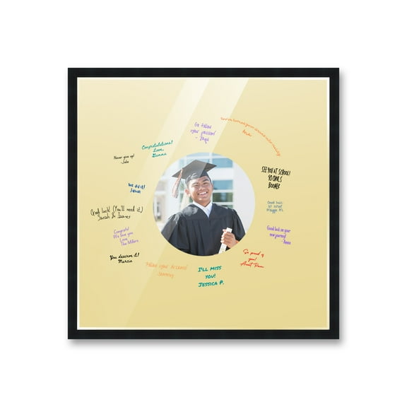 16x16 Black Autograph & Signature Frame with Yellow Circle Photo Mat for 5x5 Picture - Includes