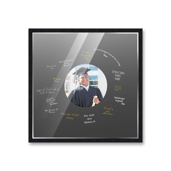 16x16 Black Autograph & Signature Frame with Black Circle Photo Mat for 5x5 Picture - Includes