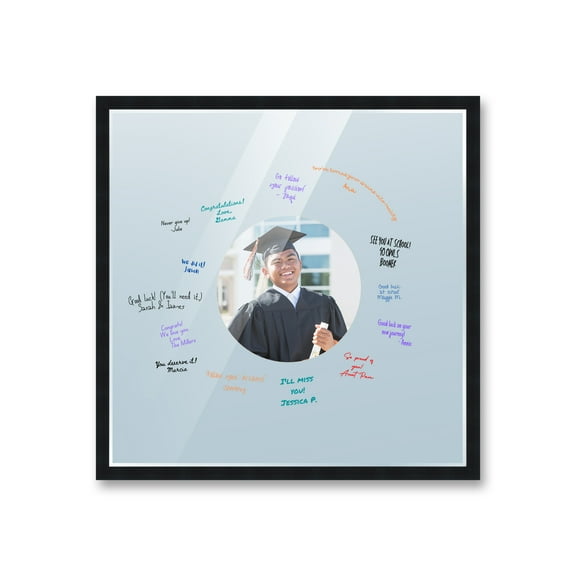 16x16 Black Autograph & Signature Frame with Blue Circle Photo Mat for 5x5 Picture - Includes Pens,