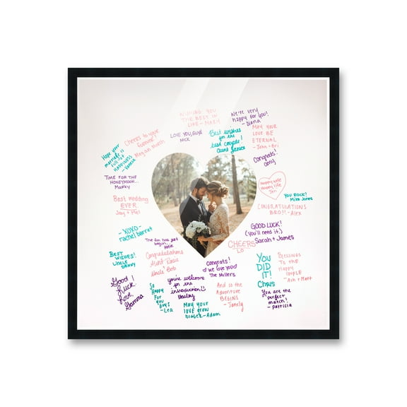 16x16 Black Autograph & Signature Frame with White Heart Photo Mat for 5x5 Picture - Includes Pens,