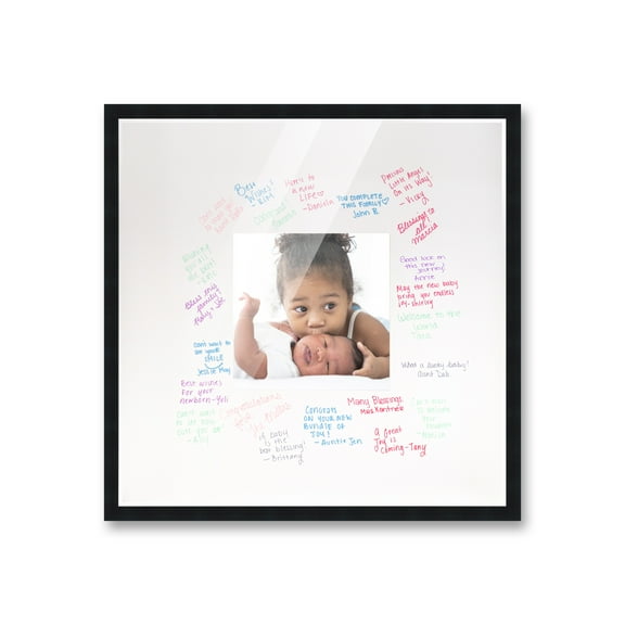 16x16 Black Autograph & Signature Frame With White Square Photo Mat for 5x5 Picture - With Pens, Acrylic & Backing