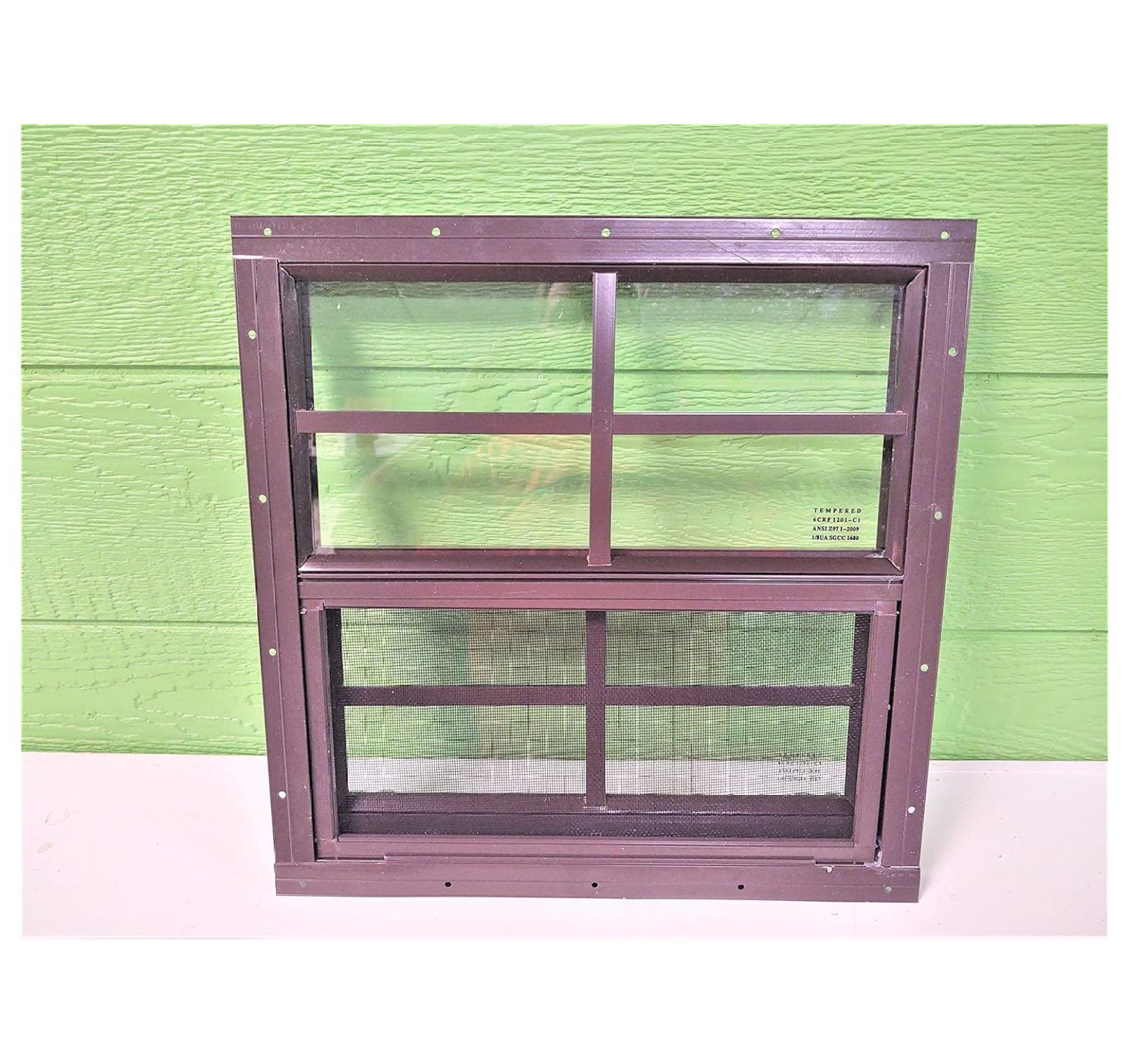 16x16 Brown Vertical Slider Window, Flush Mount, Great for Sheds