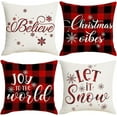 thumbnail image 1 of 16x16 Christmas Pillow Covers, Decorative Farmhouse Christmas Vibes Believe Buffalo Plaid Let it Snow Christmas Outdoor Pillow Shams Cases Slipcovers Set of 4 for Couch Sofa, 1 of 6
