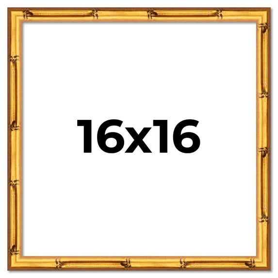 16x16 Frame Gold Bamboo Solid Wood Picture Frame | 1 Inch Moulding Width | Interior Frame Depth