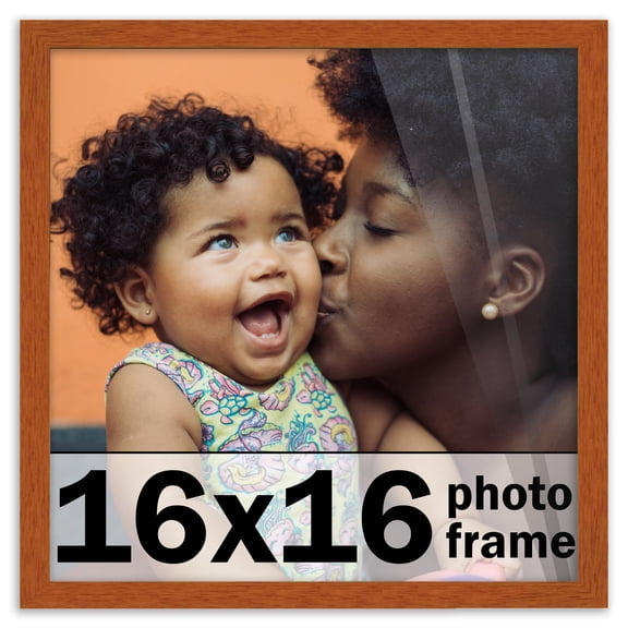 16x16 Frame Honey Pecan Brown Picture Frame - Modern Photo Frame Includes UV Acrylic Shatter Guard