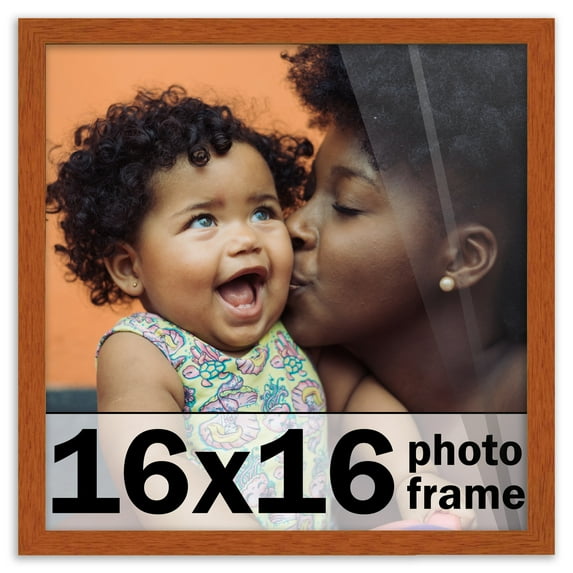 16x16 Frame Honey Pecan Brown Picture Frame - Modern Photo Frame Includes UV Acrylic Shatter Guard