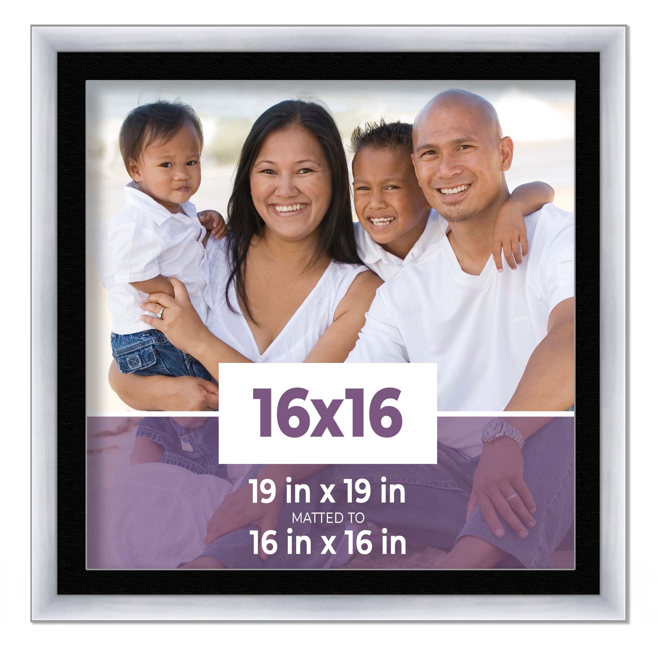 16x16 Frame Silver With Black Picture Mat For 16x16 Photo - Silver ...