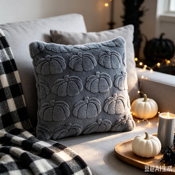 16x16 Inch Fall Pumpkin Plush Throw Pillow Cover, Pumpkin Cushion Case, Solid Color Soft Fluffy Square Pillowcase for Halloween Thanksgiving Farmhouse Sofa Couch Home Decor