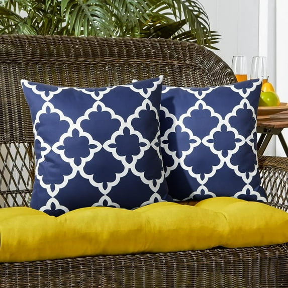16x16 Inch Navy Blue and White Throw Pillow Covers Case Outdoor Waterproof Pillowcase for Patio Furniture Sunbrella Outside Set of 2