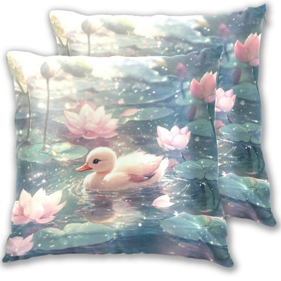 16x16 Inch Throw Pillow Covers 2-Pack - Cotton Velvet Double-Sided Print, Hidden Zipper, Machine Washable - Decorative Sofa Cushion Covers for All Seasons，A Cute Little Duck