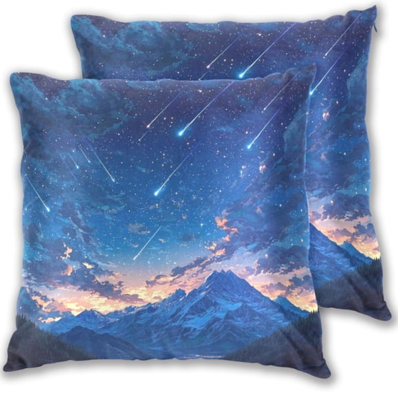 16x16 Inch Throw Pillow Covers 2-Pack - Cotton Velvet Double-Sided Print, Hidden Zipper, Machine Washable - Decorative Sofa Cushion Covers for All Seasons,Blue Sky