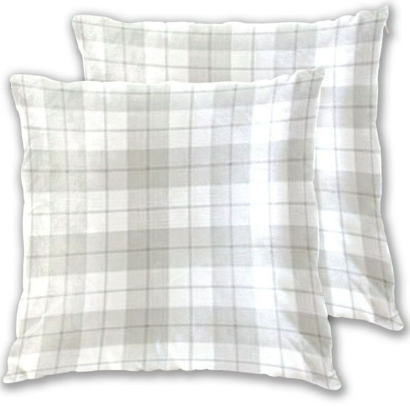 16x16 Inch Throw Pillow Covers 2-Pack - Cotton Velvet Double-Sided Print, Hidden Zipper, Machine Washable - Decorative Sofa Cushion Covers for All Seasons，Grid