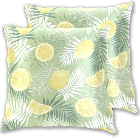 16x16 Inch Throw Pillow Covers 2-Pack - Cotton Velvet Double-Sided Print, Hidden Zipper, Machine Washable - Decorative Sofa Cushion Covers for All Seasons，Lemon