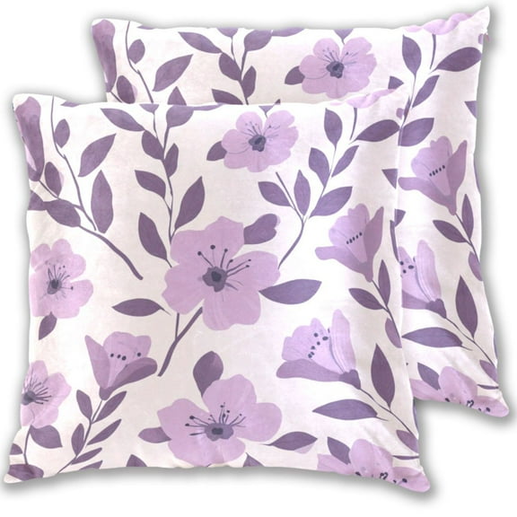 16x16 Inch Throw Pillow Covers 2-Pack - Cotton Velvet Double-Sided Print, Hidden Zipper, Machine Washable - Decorative Sofa Cushion Covers for All Seasons,Purple Pastel Floral