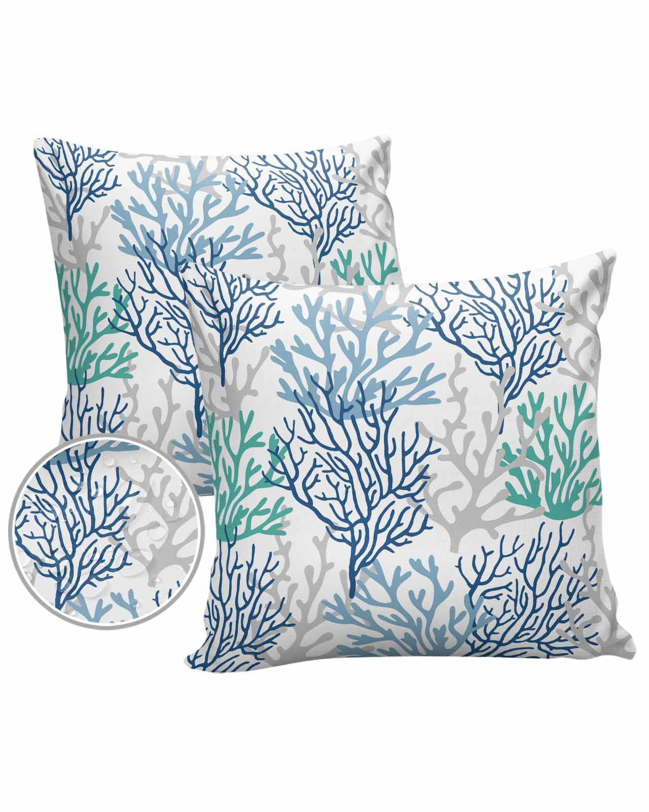 16x16 Outdoor Pillow Covers Set of 2, Ocean Coral Waterproof Polyester