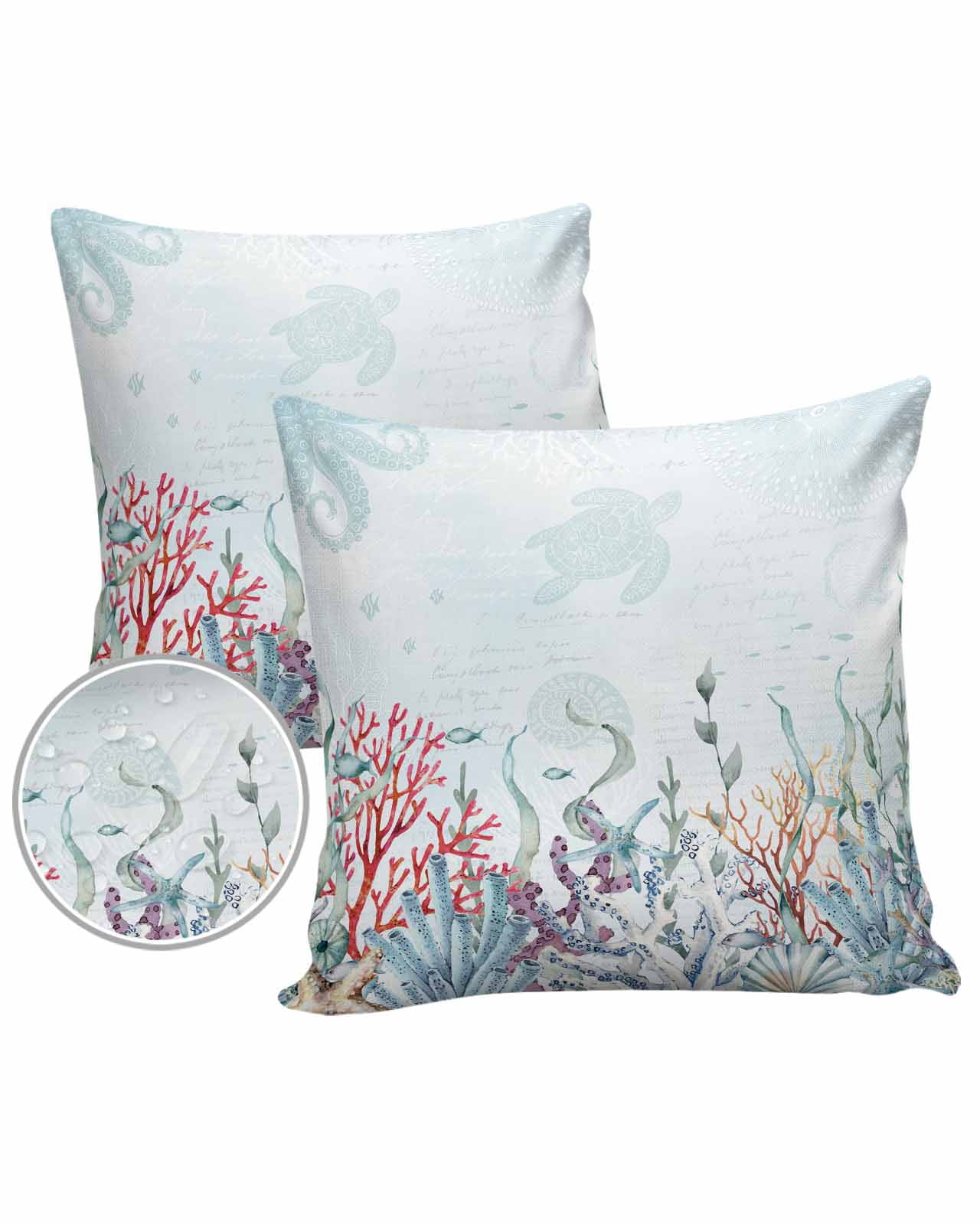 16x16 Outdoor Pillow Covers Set of 2, Ocean Theme Waterproof Polyester