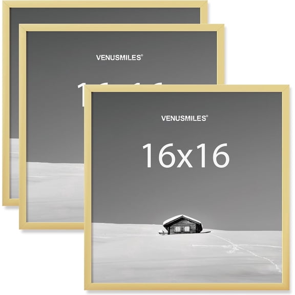 16x16 Picture Frame, Display 16x16 Photo Frames - High Definition Plexiglass - Vertical and Horizontal Display - Wall Hanging or Table Top Frame - Gold, 3 Pack