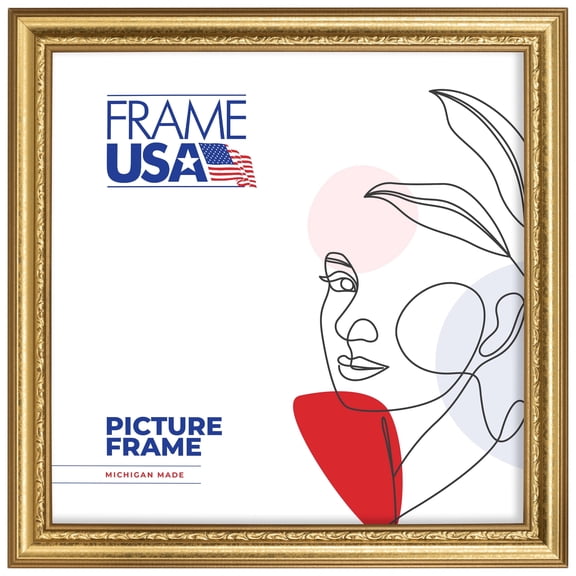 16x16 Picture Frame  Gold American Value 795 Style 12382-1081-138, 1.5 Inch Wood Moulding, Includes Plexiglass and Backing Wall Display Frame for Art, Posters, or Photos  Frame USA