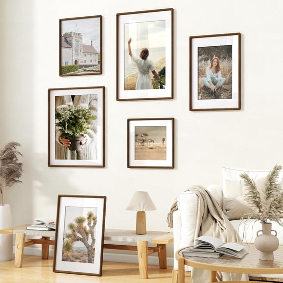 16x16 Picture Frame with HD Tempered Glass, USA-Sourced Walnut Wood Photo Frame Matted to 12x12, Rounded Corner 16 x 16 Square Wooden Frames, Gallery Wall Frames for Posters & Art Prints