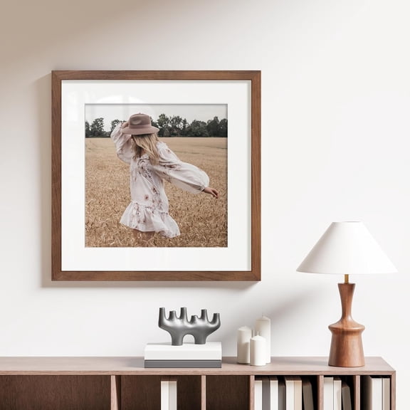 16x16 Picture Frame, USA-Sourced Walnut Wood Photo Frames with HD Tempered Glass, 16x16 Square Frames Matted to 12x12, 16 by 16 Wooden Wall Gallery Frame,1 Pack