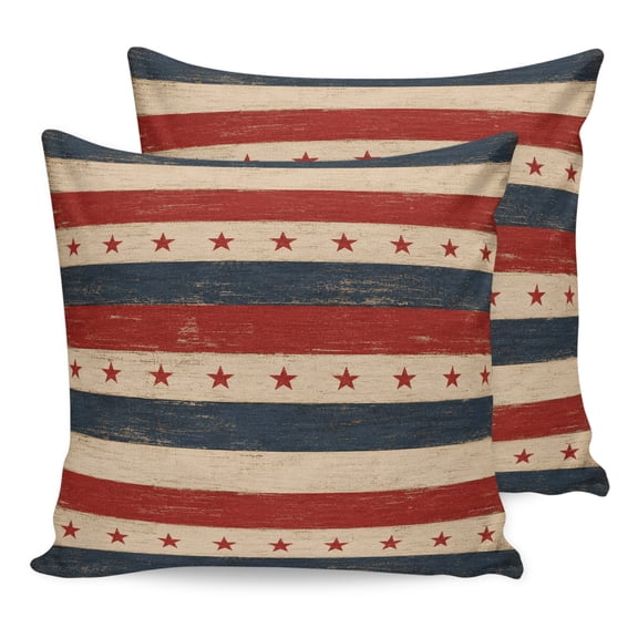 16x16 Pillow Covers Set of 2, 4th of July Throw Pillow Covers Decorative Couch Cushion Case, Patriotic Independence Day Stars Red Blue Microfiber Square Pillowcases for Bedroom Car Living Room