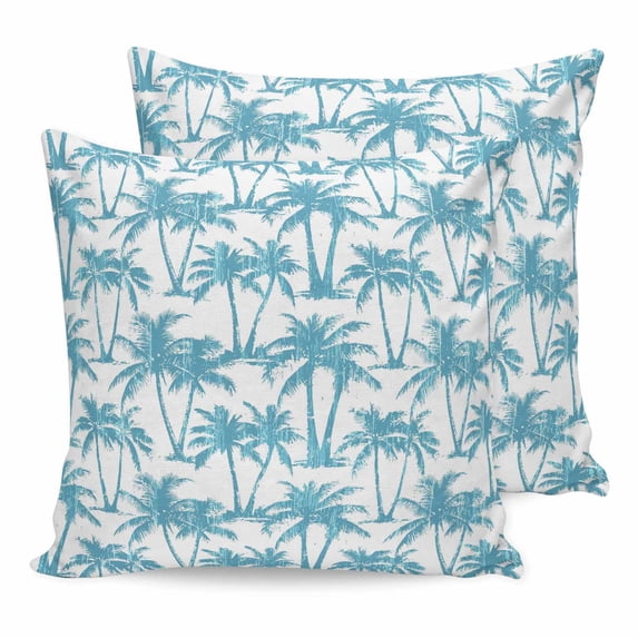 16x16 Pillow Covers Set of 2, Aqua Blue Palm Tree Square Throw Pillow Covers for Couch/Sofa/Living Room, Coastal Trees Summer Tropical Botanical Decorative Soft Pillowcases for Couch Throw Pillows