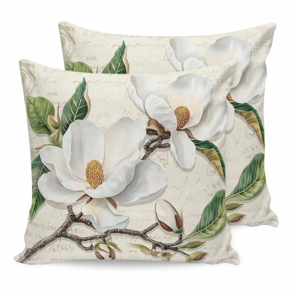 16x16 Pillow Covers Set of 2, Botanical Flowers Square Throw Pillow Covers for Couch/Sofa/Living Room, Vintage Rustic White Floral Leaves Decorative Soft Pillowcases for Couch Throw Pillows