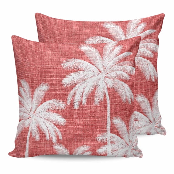16x16 Pillow Covers Set of 2, Coral Red Palm Trees Square Throw Pillow Covers for Couch/Sofa/Living Room, Farmhouse Tropical Summer Beach Decorative Soft Pillowcases for Couch Throw Pillows