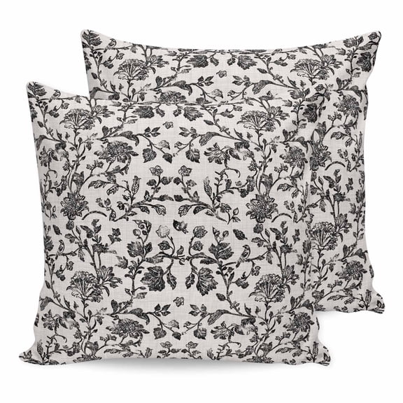 16x16 Pillow Covers Set of 2, Farmhouse Black Square Throw Pillow Covers for Couch/Sofa/Living Room, Vintage Flower Leaf Botanical Plant Decorative Soft Pillowcases for Couch Throw Pillows